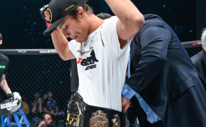 Igor Sigueira getting the LFA belt strapped around his waist